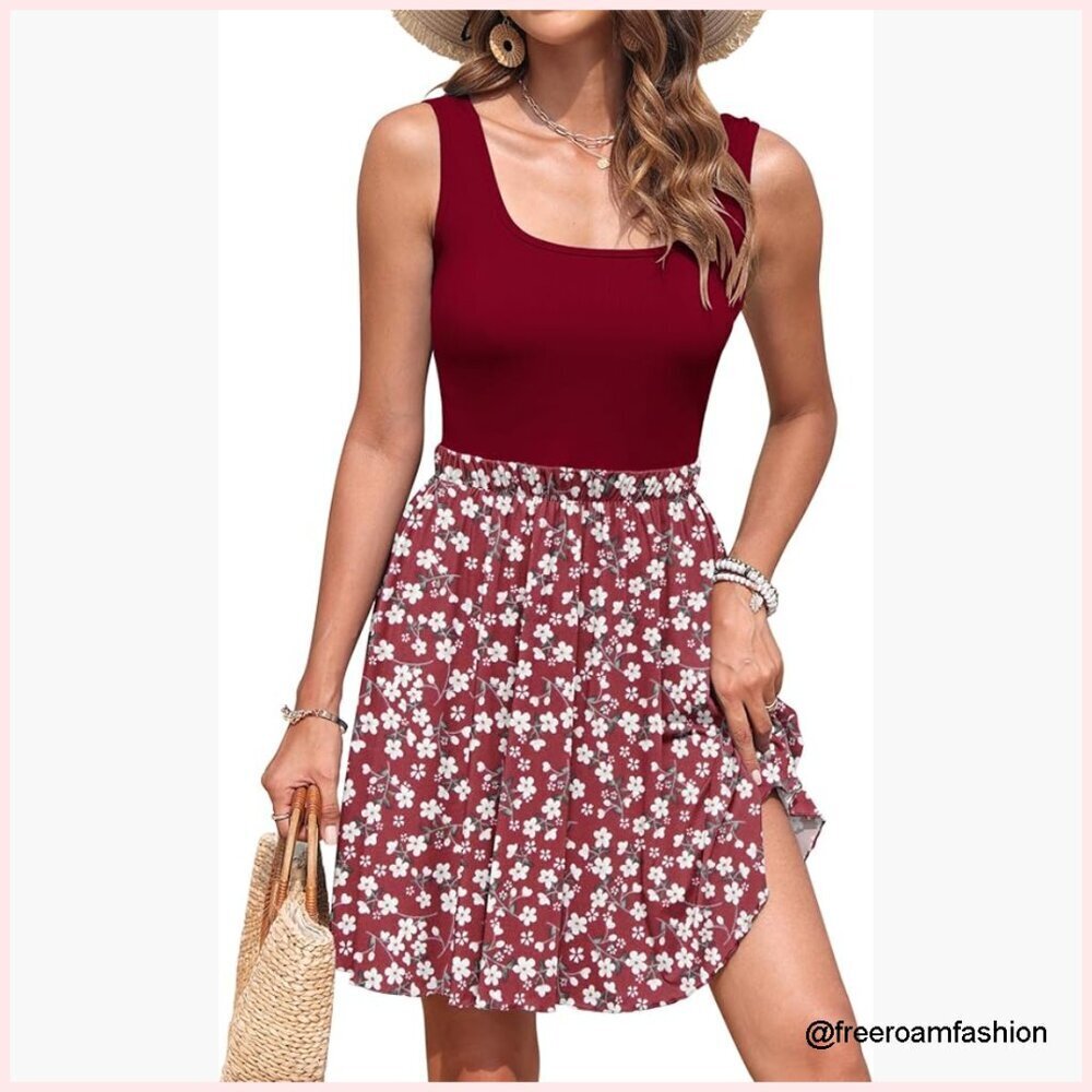 Sleeveless Floral Sundress with Pocket, Square Neck, Casual Mini Dress
